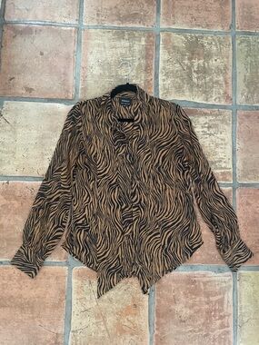 Bardot Size US 4 / XS Excellent Tiger-Stripe Button-Up Blouse with Neck Tie